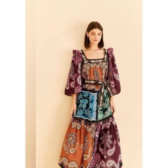 New Farm Rio Multicolor Sweet Mermaids Midi Dress Salt Island Beaded Tiered M - Picture 1 of 12